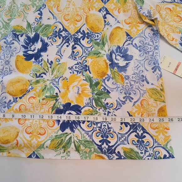 NWT - Alfred Dunner Lemon & Floral Print Top, 2X Yellow/White/Blue/Green Floral - Picture 4 of 9